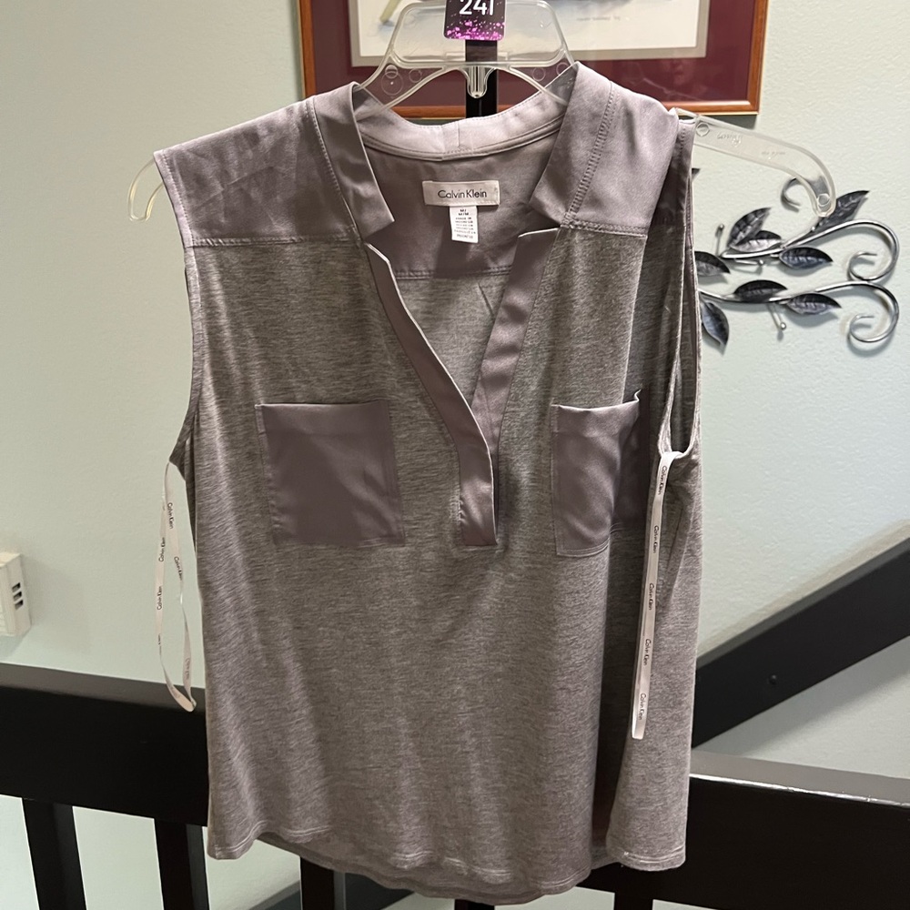Calvin Klein Womens Charcoal Sleeveless Blouse Brand New 241